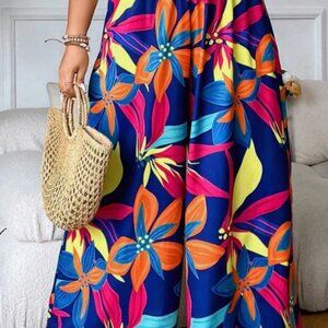 Plus Floral  Blue Print Wide Leg Pants Size 20 4XL